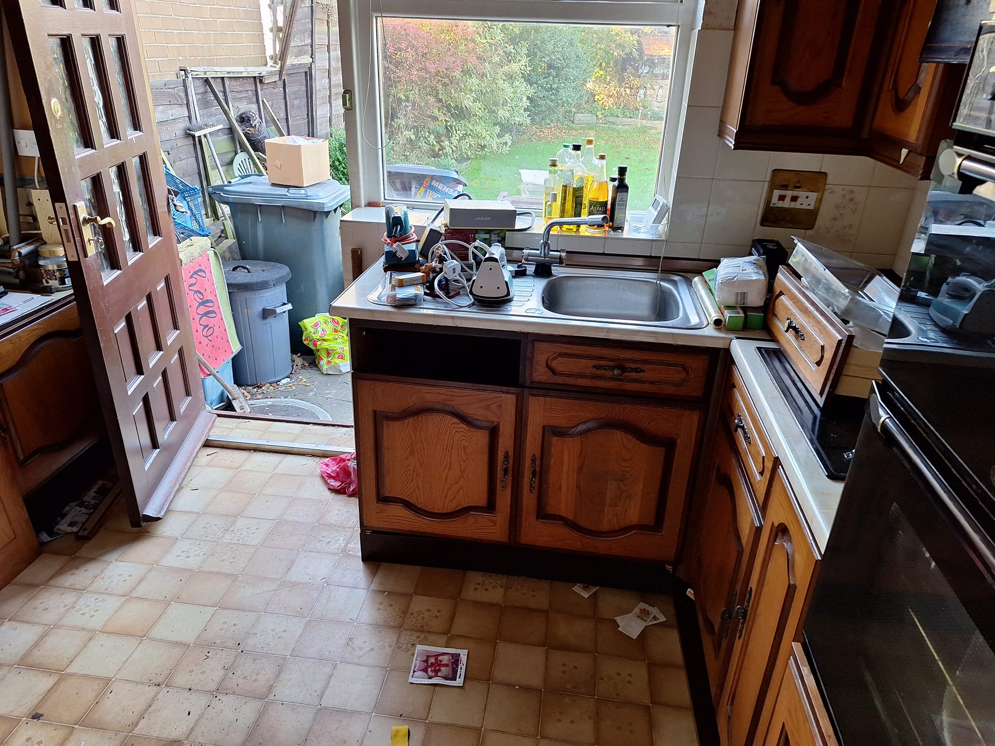 kitchen mess to be cleaned and removed